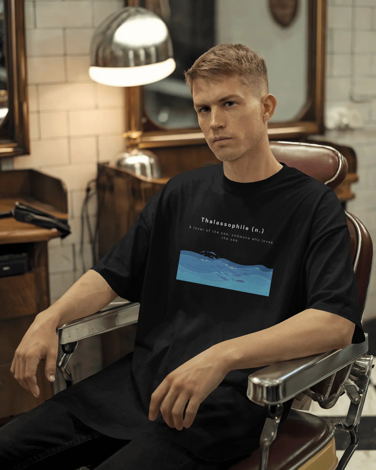 Model wearing Thalassophile oversized t-shirt by Blue Honey