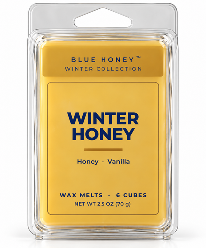 Blue Honey Winter Honey scented wax melts, 6 cubes in a clamshell, Winter Collection