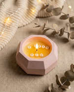 Hidden Message "I Love You" Soy Wax Candle in a baby pink concrete jar, front view.