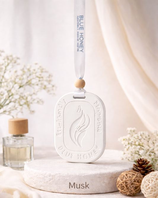 Blue Honey reusable gypsum Musk car aroma tag — car freshener handcrafted in Navi Mumbai.
