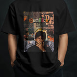 Black t-shirt with a "SmoKING" graphic featuring a collage and a man smoking.