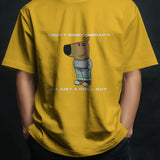Yellow "I Don't Need Therapy" Chill Guy graphic t-shirt for men, featuring a cartoon dog and humorous text.
