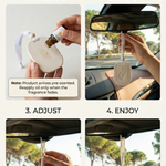 Lifestyle image showing how to use the Blue Honey car aroma tag, hanging from a car's rearview mirror.