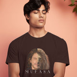 Dark brown t-shirt featuring a split graphic of Shah Rukh Khan and Mufasa, with the name 'MUFASA' below.