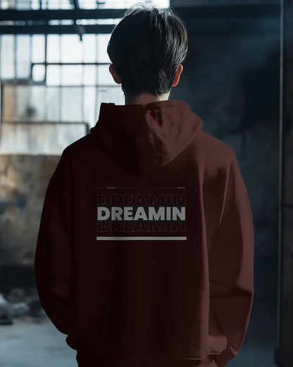 dreamin oversized hoodie back maroon