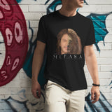 Black SRK Mufasa t-shirt featuring a split image of Shah Rukh Khan and a lion, lifestyle shot.