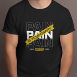 Front view of a men's black gym t-shirt with 'Pain Is Temporary' graphic design.