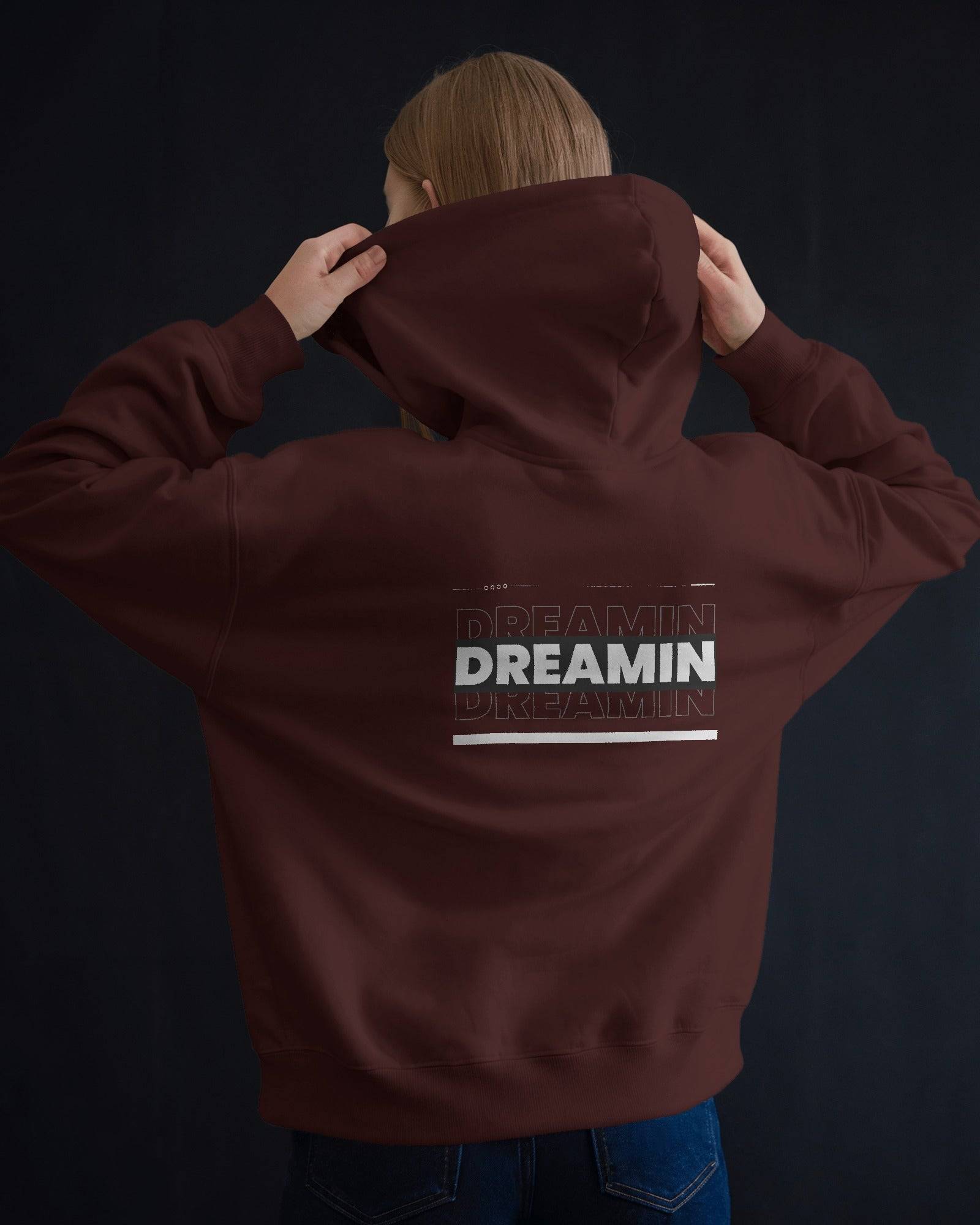 dreamin oversized hoodie back maroon