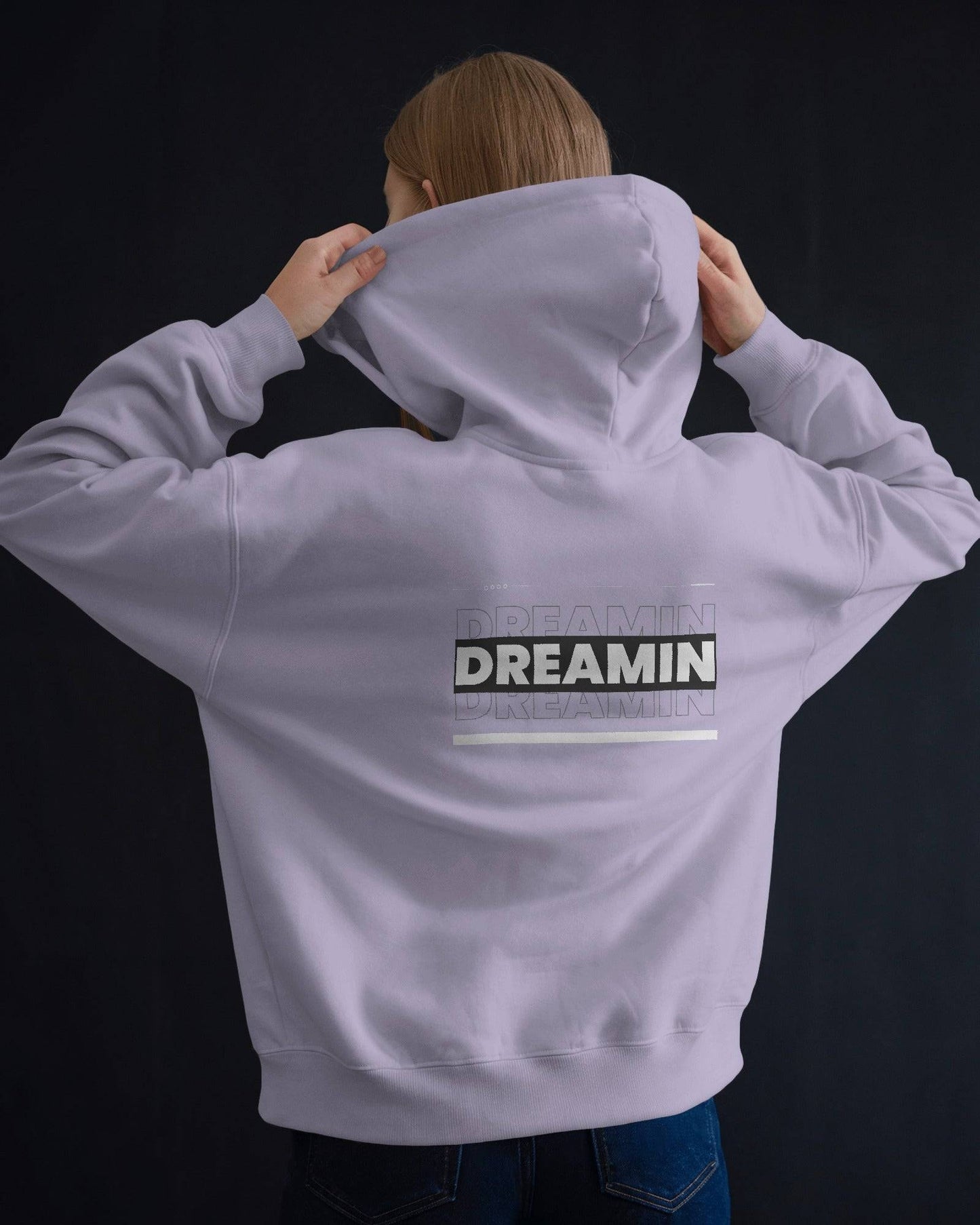 dreamin oversized hoodie back lavender