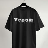 Black Venom unisex oversized graphic tee with a white drip design, perfect for streetwear.